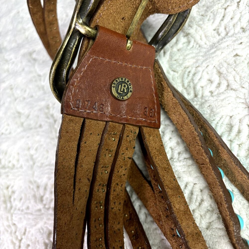 Leatherock RARE Preston 4 Strand Hip Belt Blue Brown Crystals Made in USA MINT - Picture 6 of 8